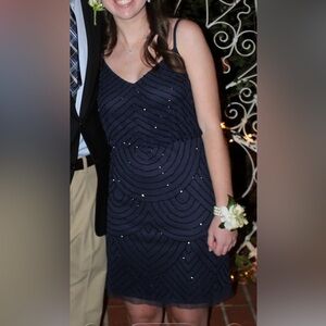 Adrianna Papell Midnight Blue Beaded Mini Dress